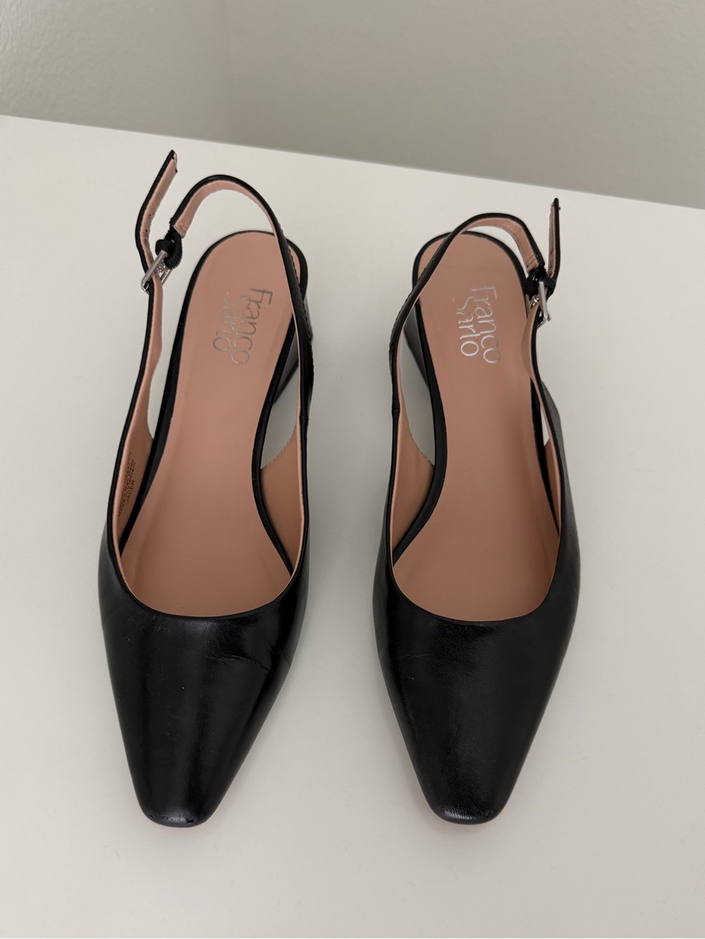 Franco Sarto Black Pointed Toe Kitten Herls
